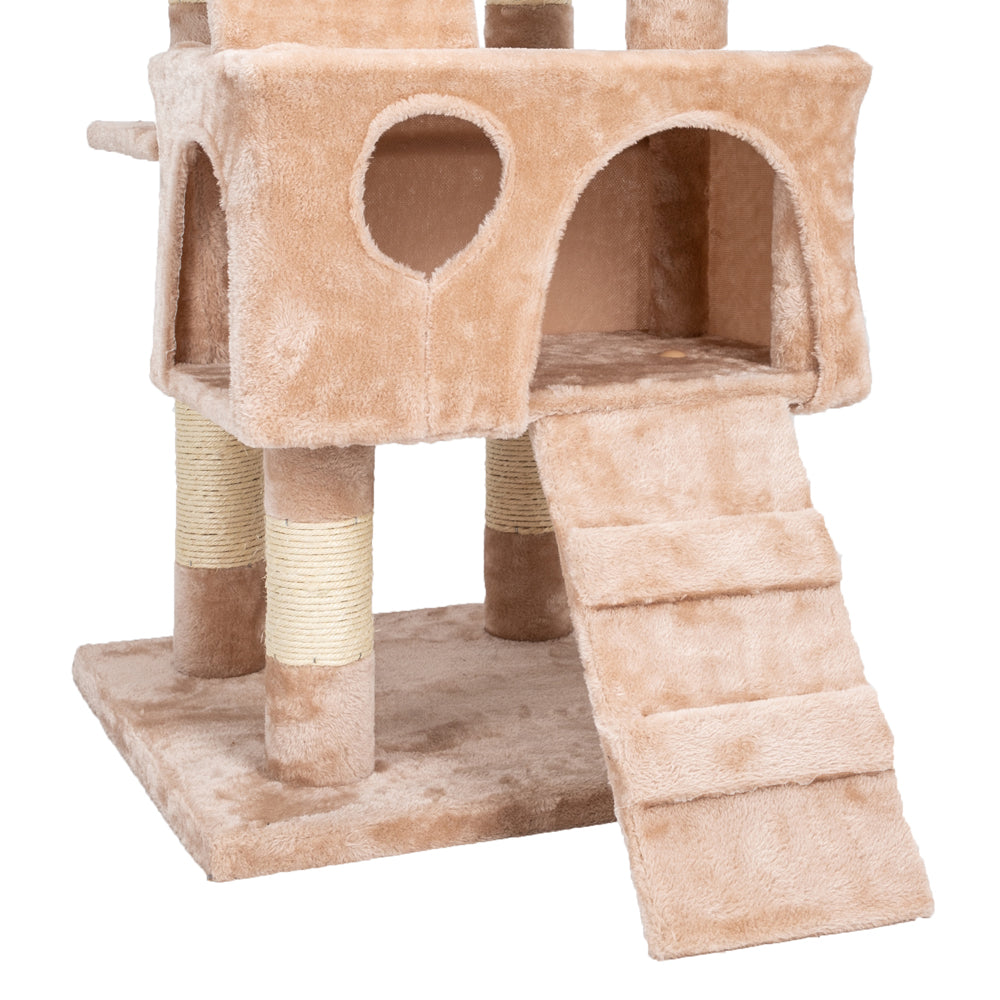 Pefilos 66" Cat Tree, Multi-Level Play House Climber Activity Centre, Cat Tower Stand Furniture with Scratching Posts Dangling Ball, Cat Condo for Kittens Cats and Pet, Beige