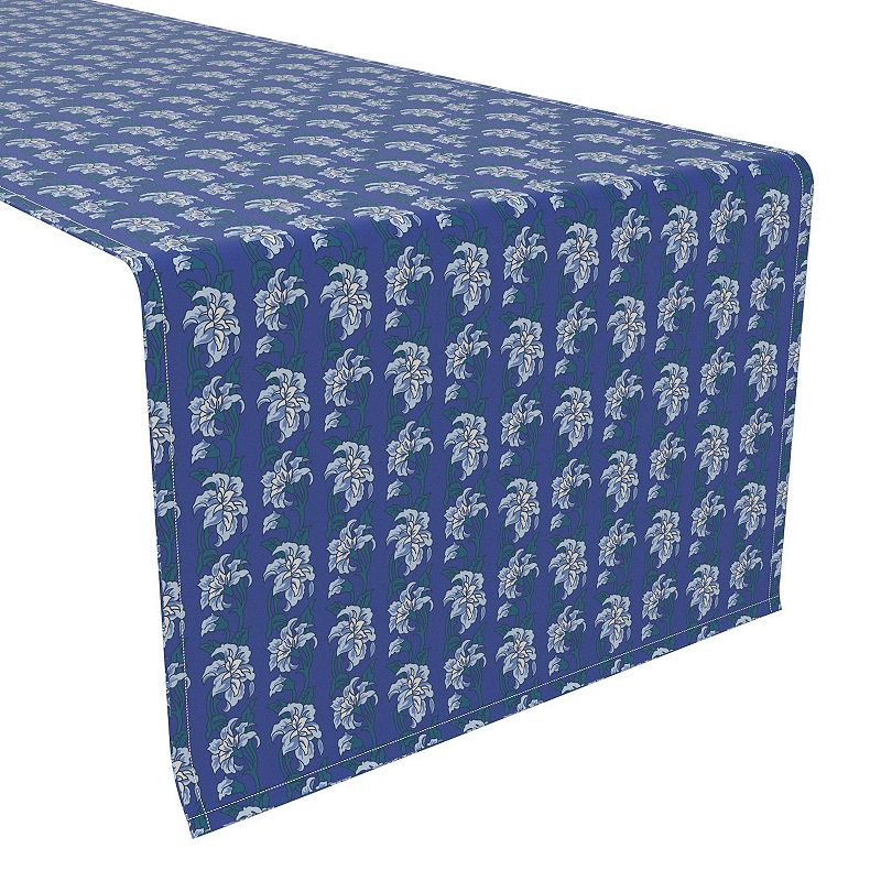 Table Runner， 100% Cotton， 16x108， Blue Shaded Peony Flowers