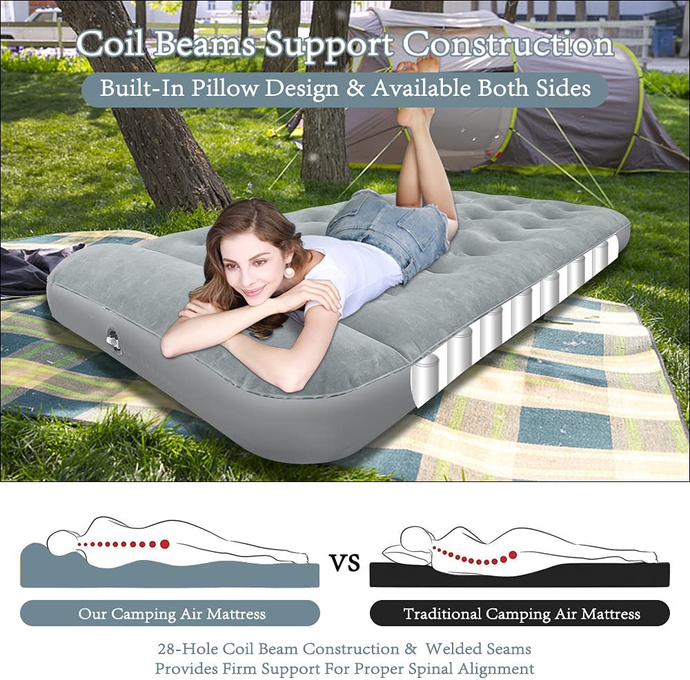 Camping Air Mattress Travel Bed Sleeping Pad - Leak Proof Inflatable Mattress with Home/Car Use Air Pump Built-in Pillow Foot Pump Air Bed for Home Camping SUV Truck RV - 54 Inch Width