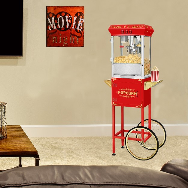 Superior Popcorn 8 Oz Movie Night Popcorn Maker Machine And Cart Red