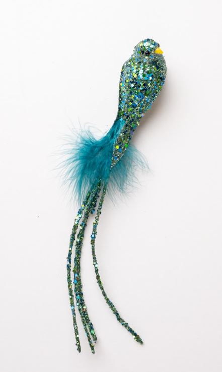 14 Blue Glitter Pearl Bird