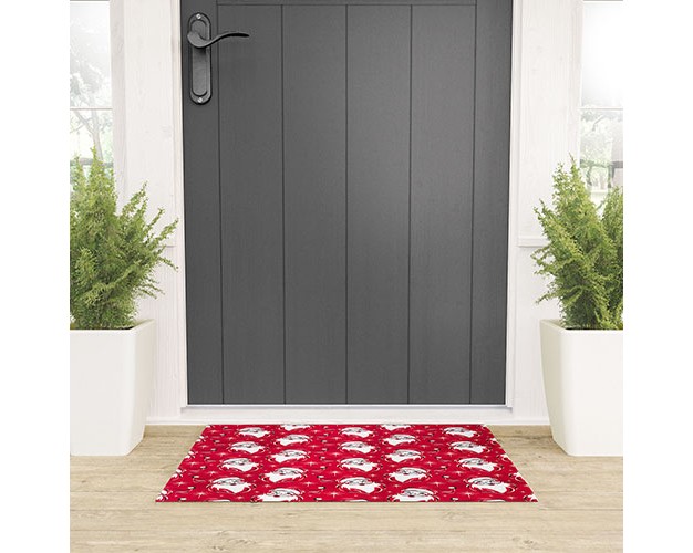 Heather Dutton Tis The Season Retro Santa Red Welcome Mat society6