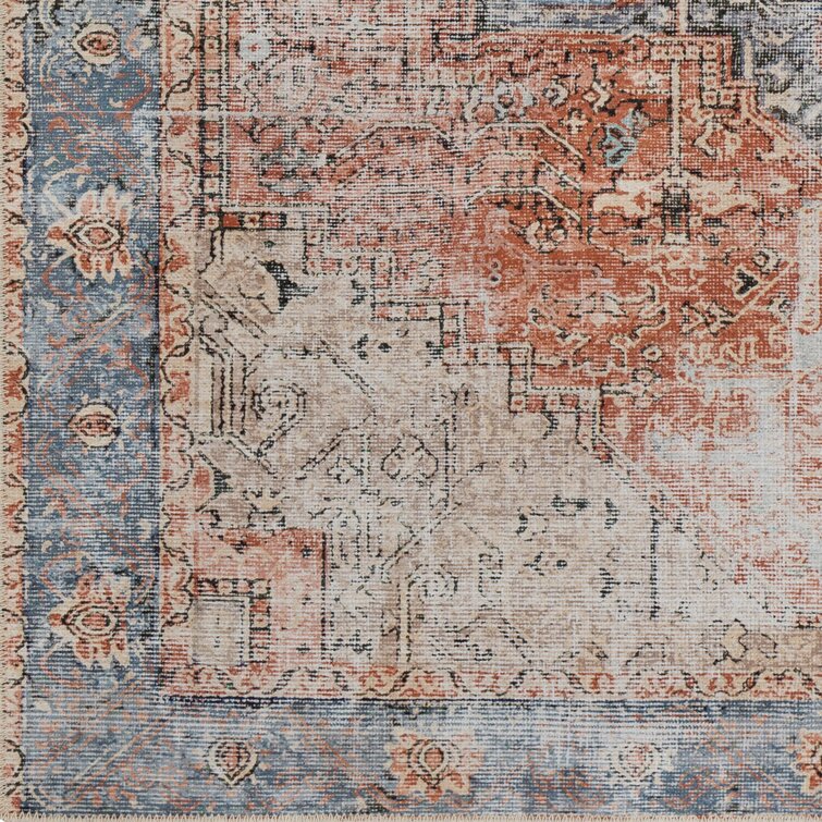 Mya Machine Washable Oriental Brick Red/Light Gray Area Rug