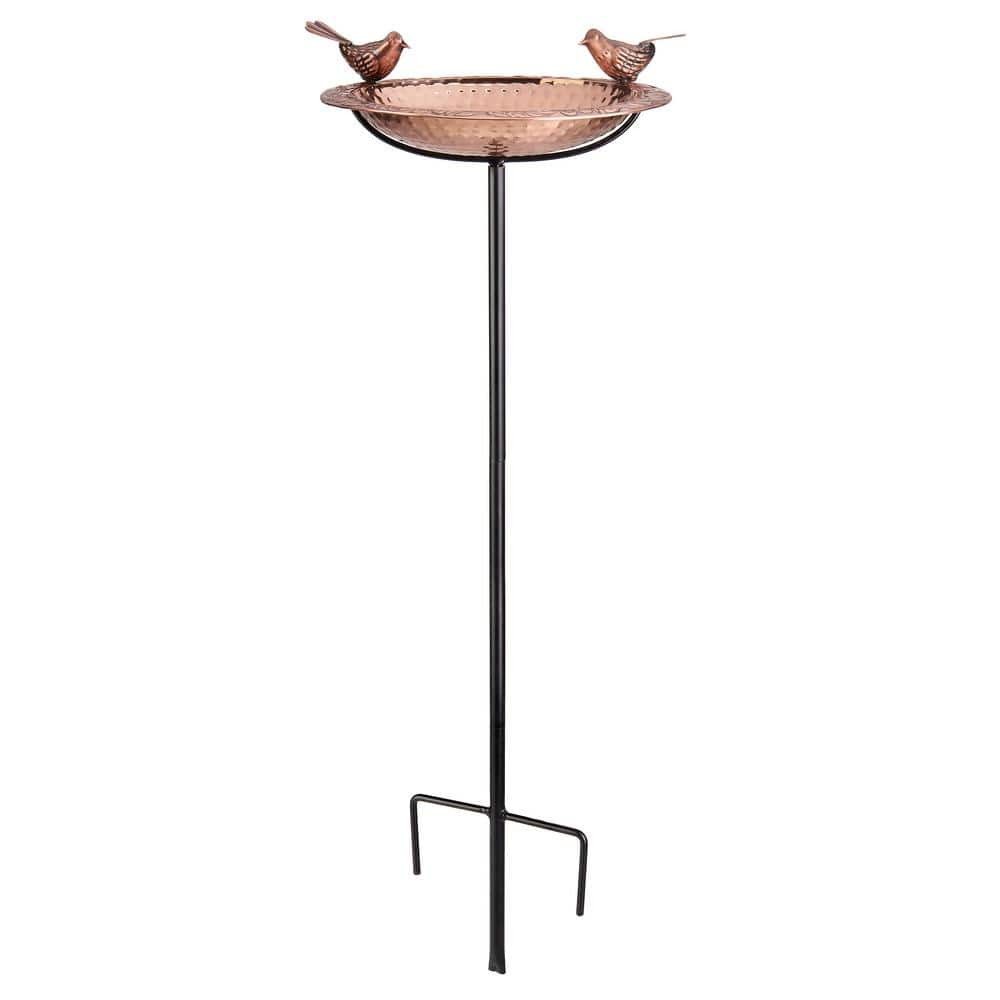 Good Directions Pure Copper Birdbath， Featuring Two Copper Birds and a Multi-Pronged Garden Pole， BBG-1