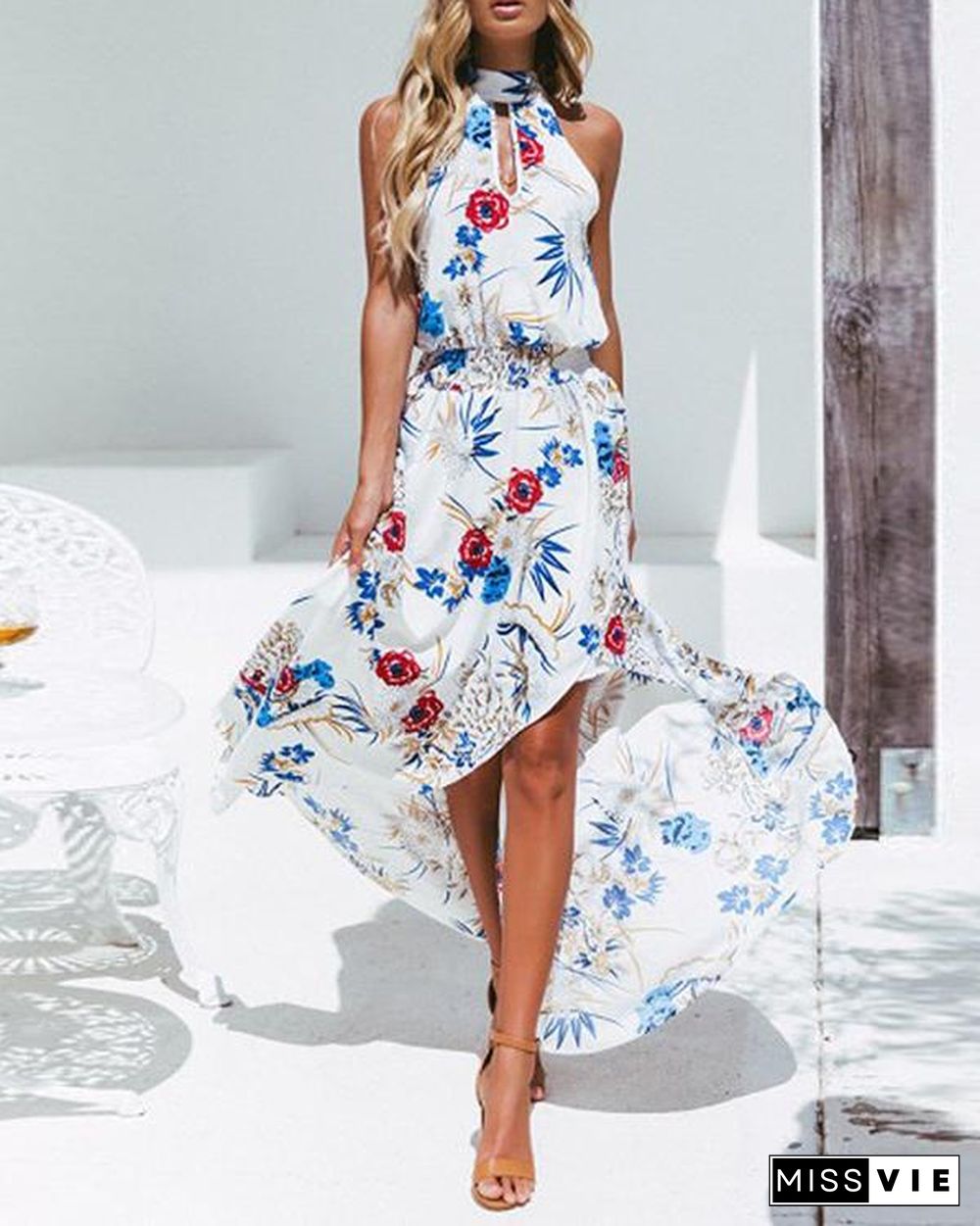 Women Fashion Printed Sleeveless Maxi Dress