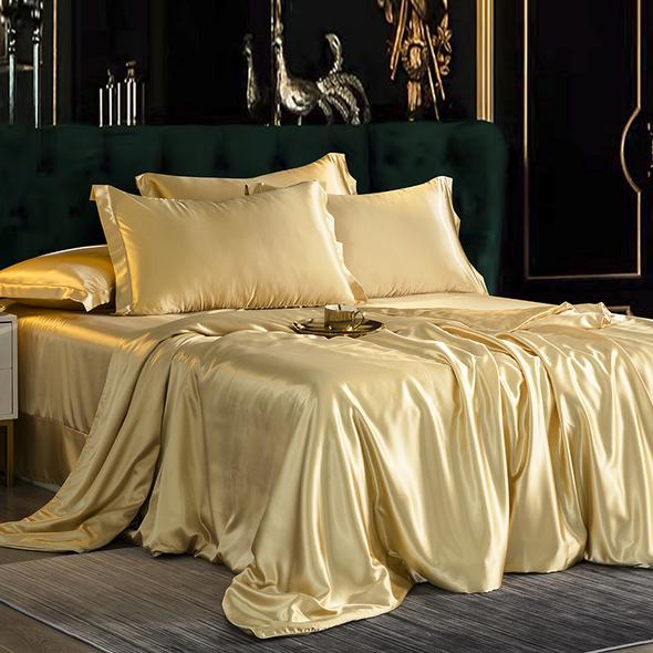 4PCS SUPER SOFT Luxury Silk Bedding Set£¨1 FLAT SHEET+1 QUILT COVER+ 2 PILLOWCASE)