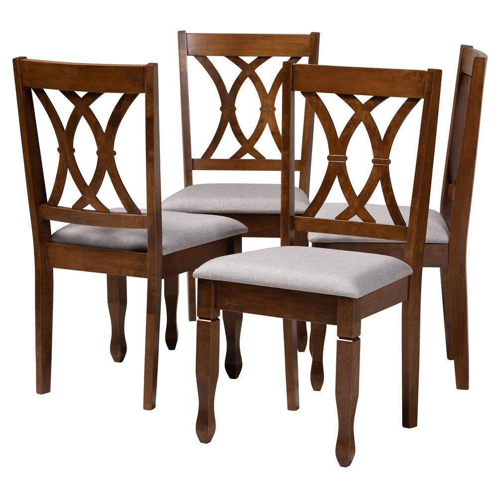 Baxton Studio Augustine Grey and Walnut Brown Fabric Dining Chair (Set of 4) 165-9882-HD