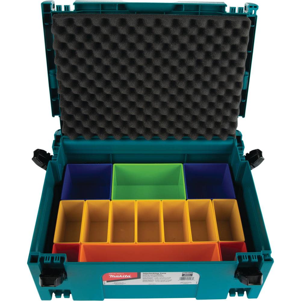 Makita MAKPAC Interlocking Case Insert Tray with Colored Compartments and Foam Lid ;