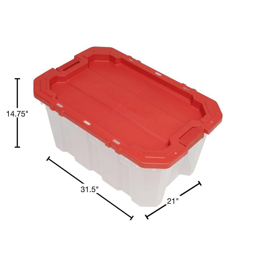 Husky 25 Gal. Latch and Stack Tote in Clear with Red Lid 206234