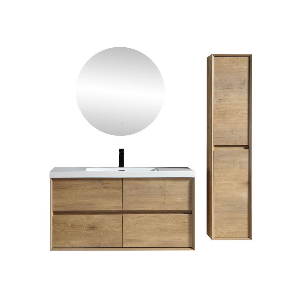 MORENO BATH Kingdee 47 in. W x 19.6 in. D x 23.6 in. H Bath Vanity in White Oak with White Acrylic Top SLIM-48WO