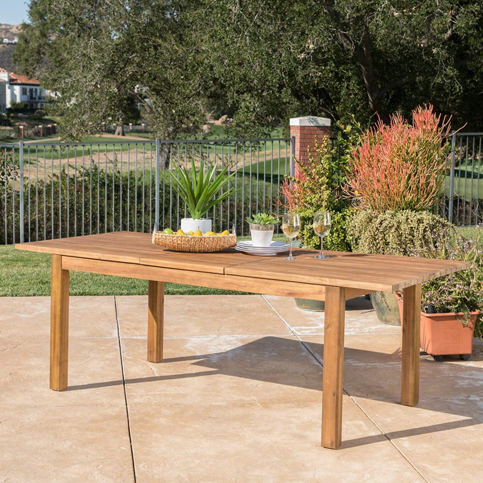 Outdoor Dining Table  Acacia Wood Construction With Expandable Top  Teak Finish   Transitional   Outdoor Dining Tables   by Decor Love  Houzz