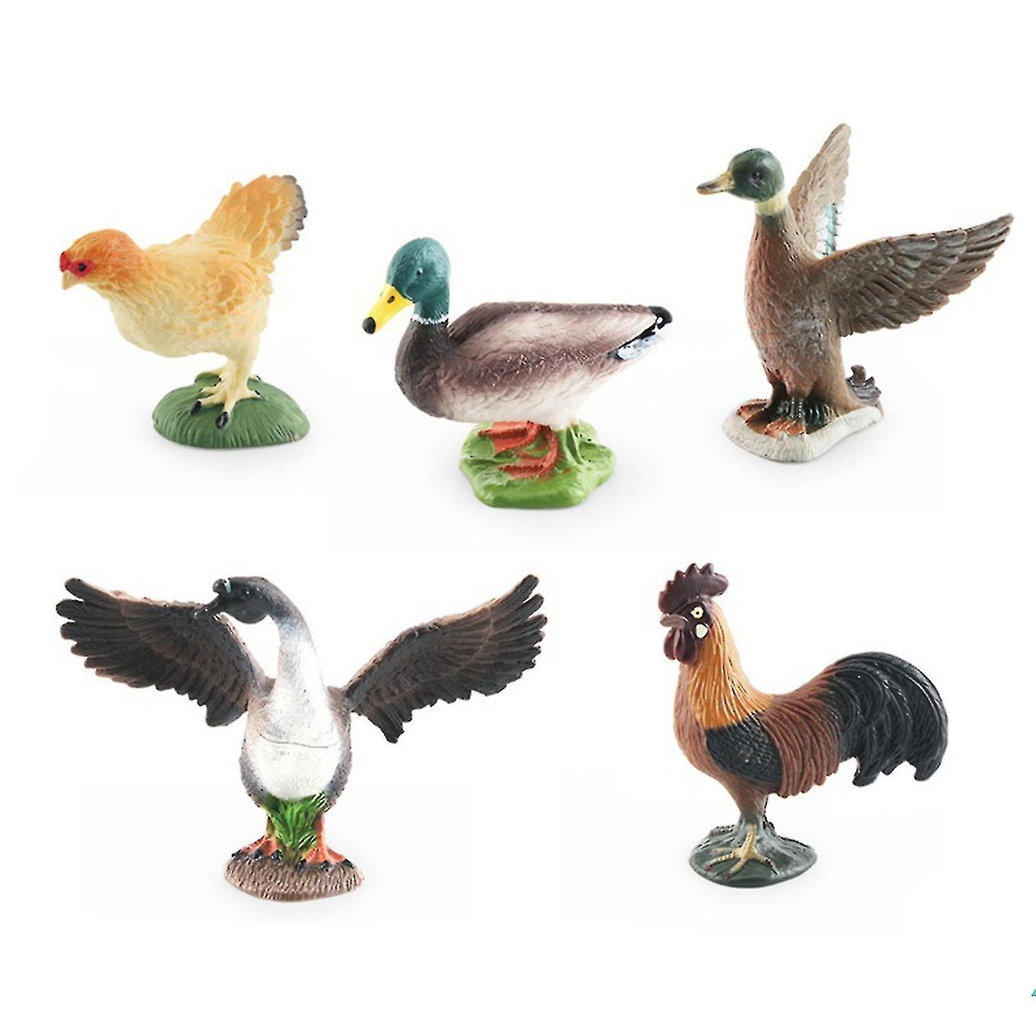 5pcs/set Mini Poultry Animals Model Toys Creative And Realistic Chicken Duck Goose Action Figures Fo