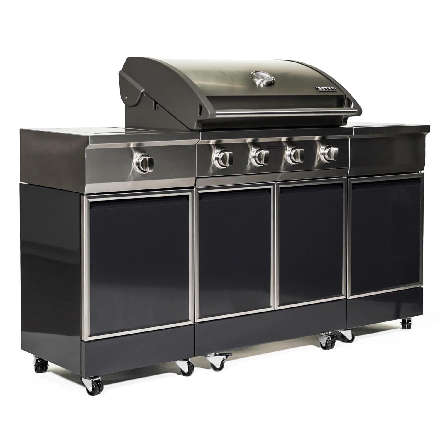 TYTUS Charcoal Grey 4-Burner Propane Gas Grill Island With Sear Burner and Ice Bucket