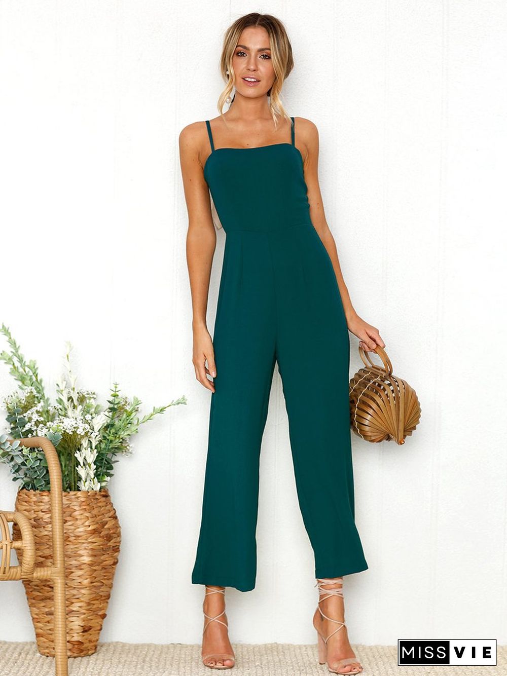 Darkslategray Sleeveless Fashion Backless Jumpsuit