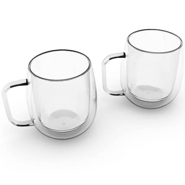 Elle Decor Double Wall Glass Mugs Set Of 2 8 Oz Coffee Mug Heat Resistant Borosilicate Glass Elegant Design Durable amp Lightweight