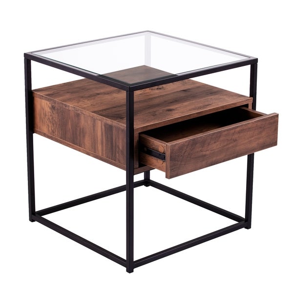 SEI Furniture Ottone Industrial Brown Wood Side Table