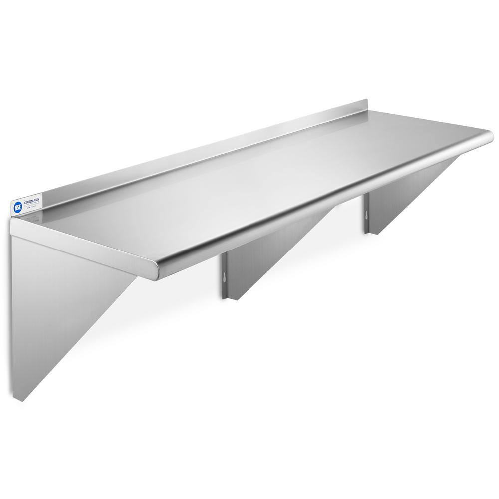 GRIDMANN 18 in. x 60 in. x 18.5 in. Stainless Steel Wall-Mount Garage Wall Shelf with Brackets GR49-SH1860.