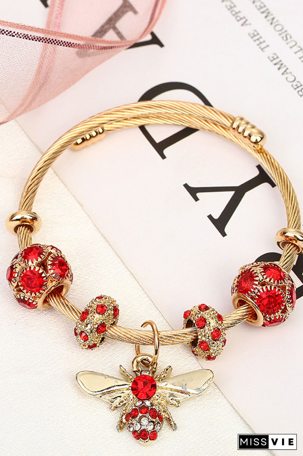 Stainless Steel Diamond Bee Bead Bracelet Wholesale MOQ 5pcs