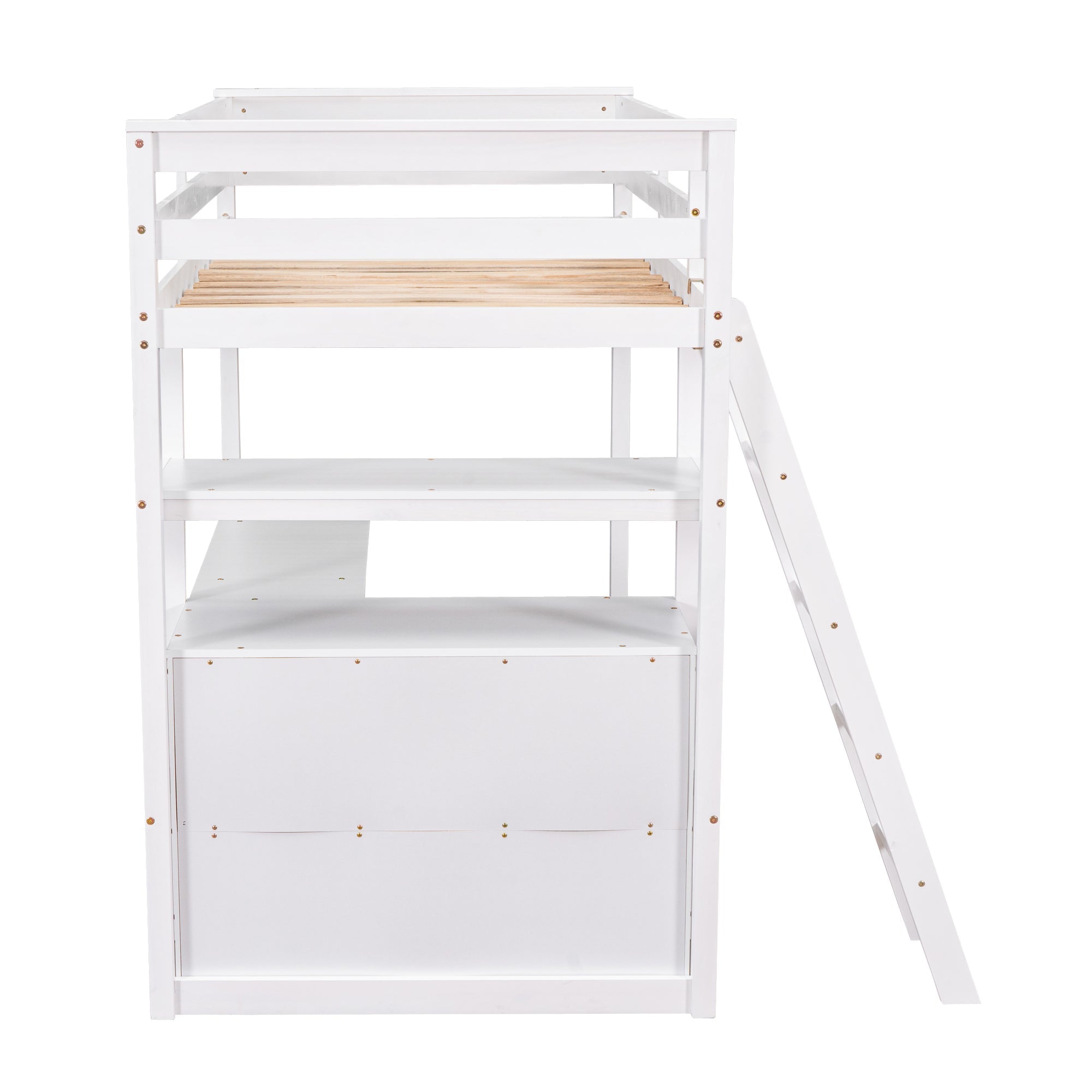 Euroco Twin Loft Bed with Desk for Child, White