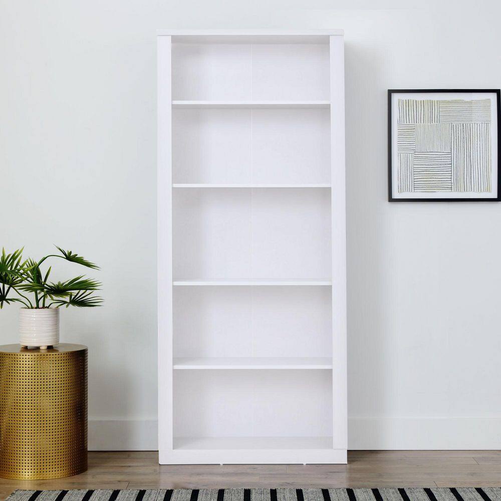 Brookside Elaine 72 in. White Wood 5-Shelf Standard Bookcase with Adjustable Shelves BS0001BKC00WH