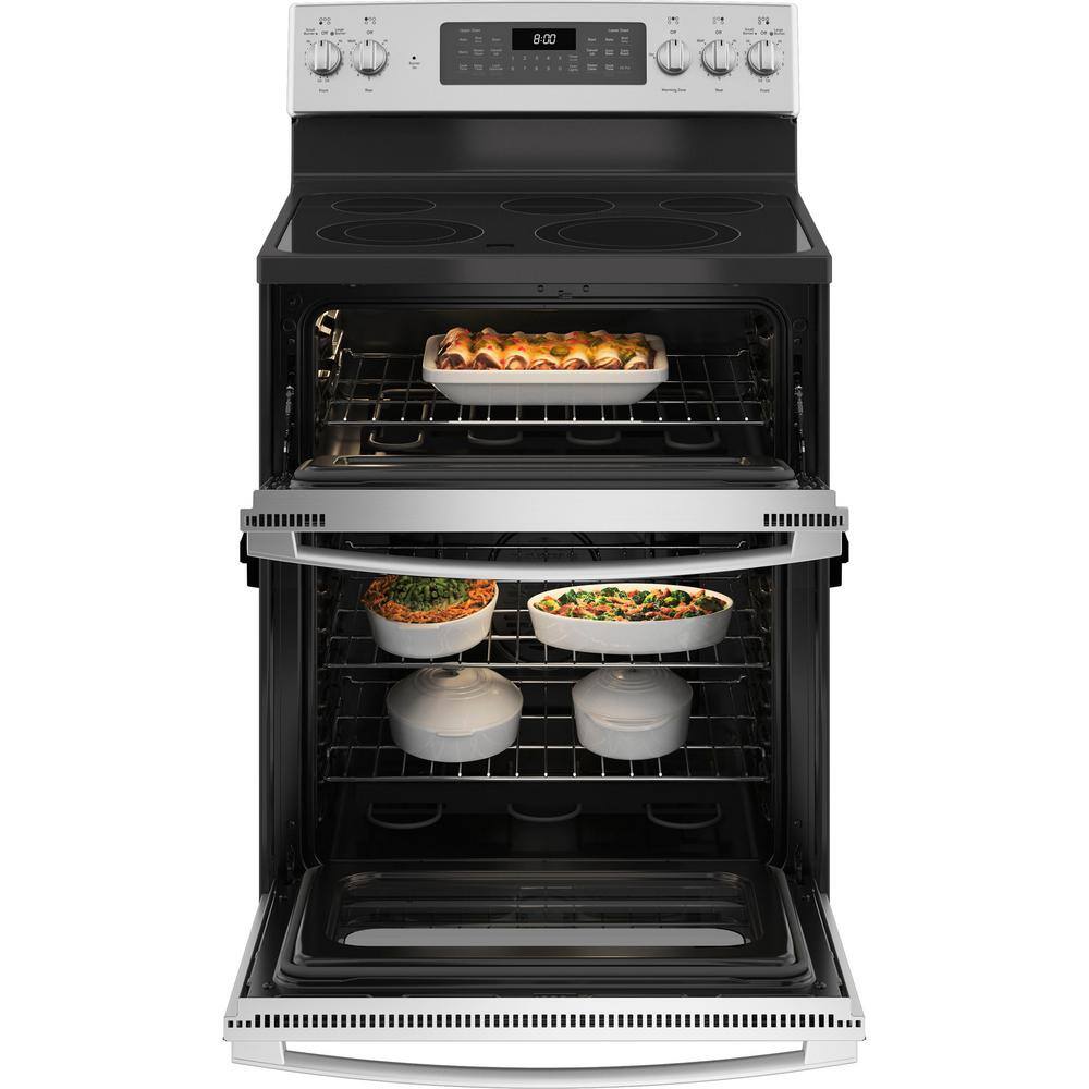 GE 30 in. 6.6 cu. ft. Freestanding Double Oven Electric Range in Stainless Steel with Convection and Air Fry JBS86SPSS