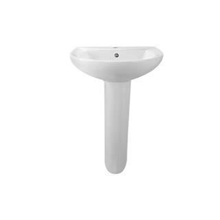 DEERVALLEY Liberty White Vitreous China Pedestal Combo Bathroom Sink in U-Shape Design with Overflow DV-1P523