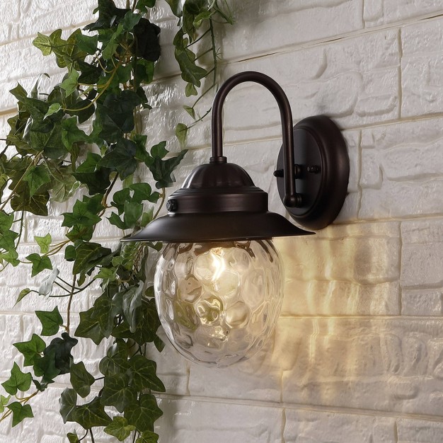 1 light Rodanthe Farmhouse Industrial Iron glass Outdoor Led Sconce Oil Rubbed Bronze clear Jonathan Y