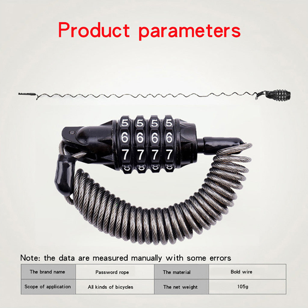 Security Bike Lock 4 Digit Resettable Combination Cable Lock For Bicycle Bike Accessories