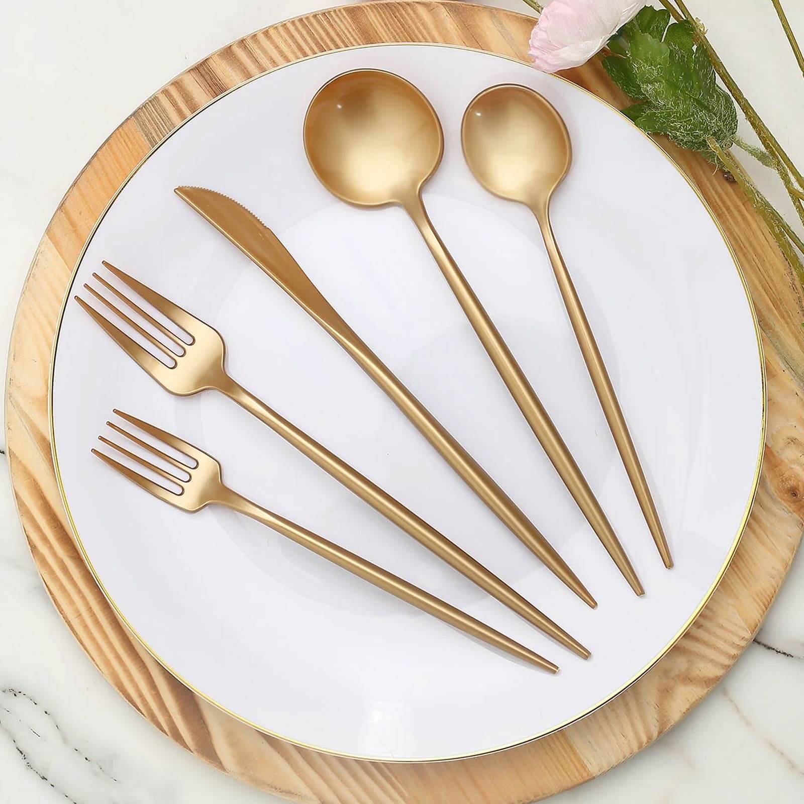 50 Pack Gold Heavy Duty Plastic Utensil Set, Premium Disposable Sleek Cutlery Flatware