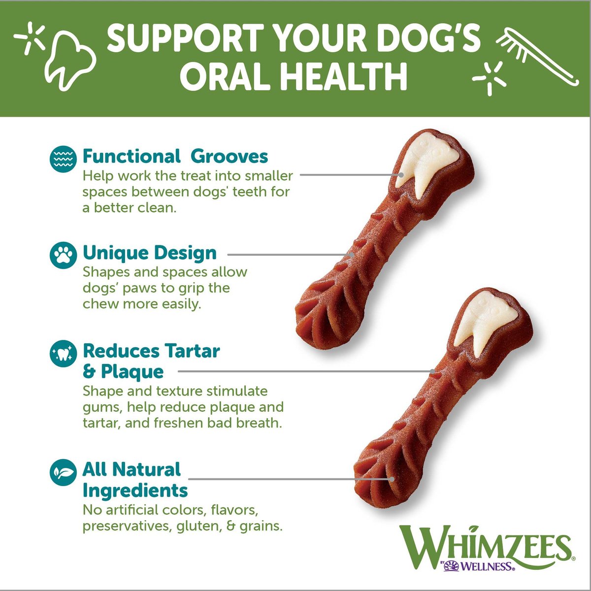 WHIMZEES Brushzees Medium Grain-Free Natural Daily Dental Dog Treats