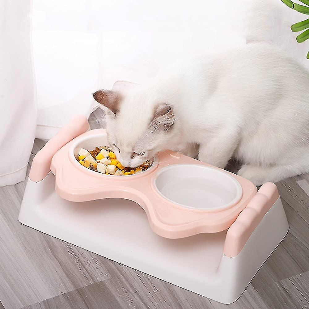 Double Bowl 15 Tilted Raised Pet Bowls For Cat And Small Dog Plastic Cat Bowl Adjustable Dog Bowl (pink)