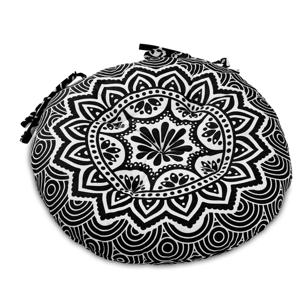 Handmade Cotton Mandala Tuffted Round Chair cushion pads 15''x15'' (Set of 2) with Ties for armchairs Dining Office chair