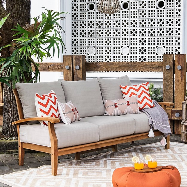 Caterina Teak Patio Sofa With Cushion Beige Cambridge Casual