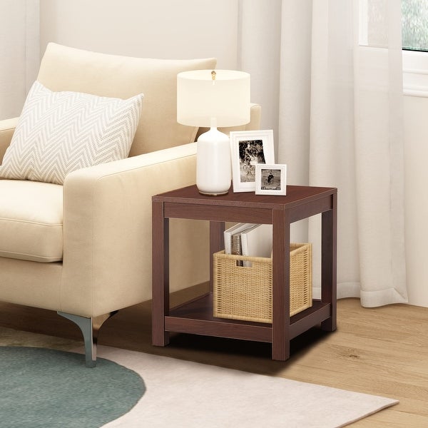 2-Tier End Table with Storage Shelf， Wood Side Table for Living Room - 17.7”