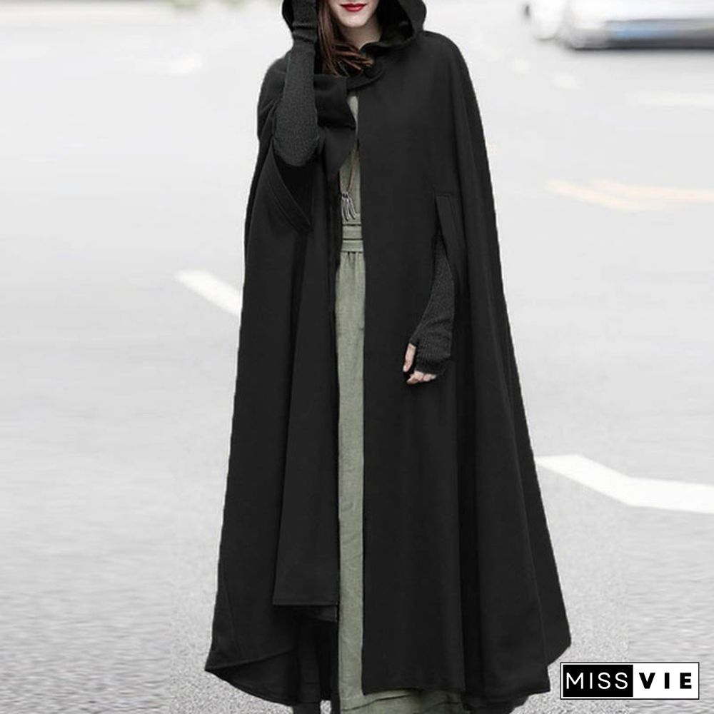 ZANZEA Cosplay Novel Shawl Pluvial Cocktail Long Coat Women Hooded Cloak Button Robe