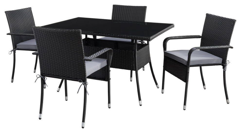 Parksville Rectangle Patio Dining Set  Chairs Black/Ash Grey Cushions 5pc   Tropical   Outdoor Dining Sets   by CorLiving Distribution LLC  Houzz