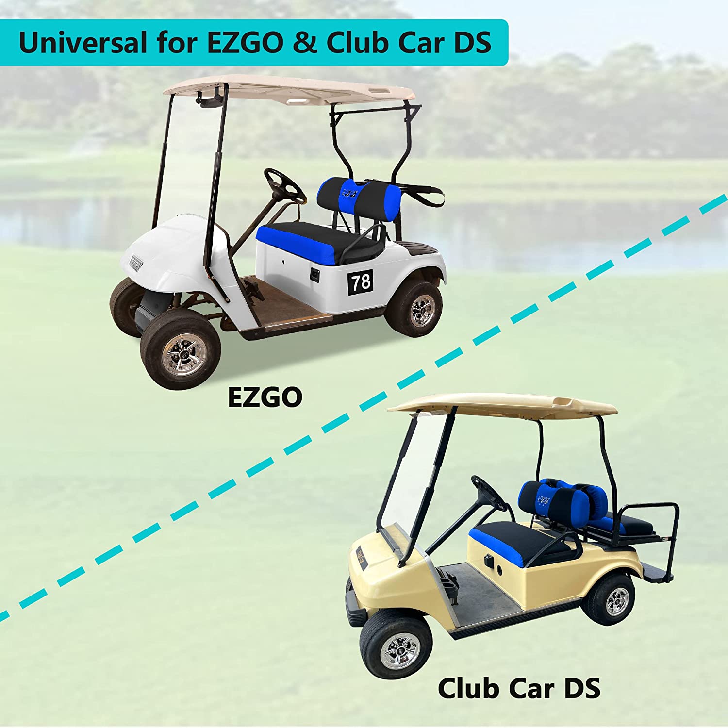 10L0L Golf Cart Seat Covers Front Set for EZGO TXT RXV and Club Car DS Carts Part Accessories - Blue