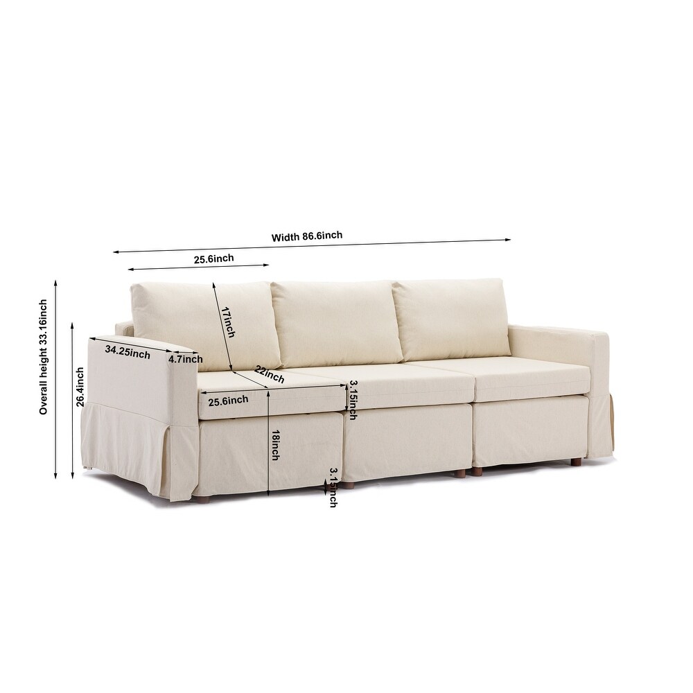 3 Seat Upholstered Module Sectional Sofa L Shape Linen Couch w/Ottoman