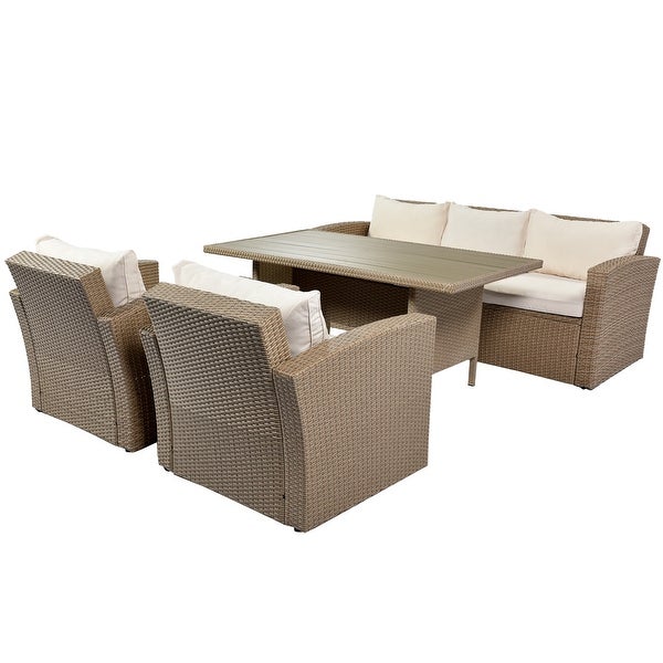 4-Piece Wicker Furniture Set with Table and Cushions - Overstock - 37503047