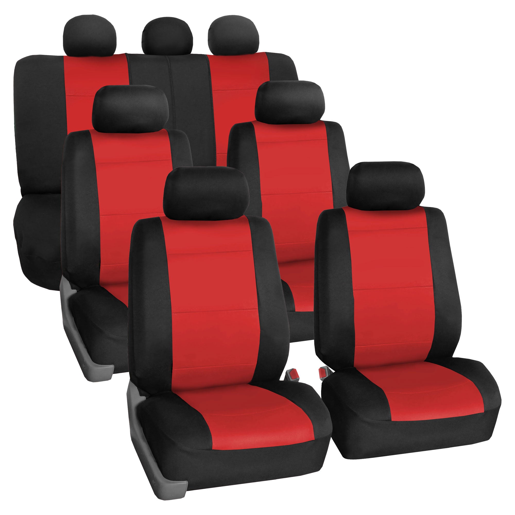 FH Group Neoprene 3 Row Car Seat Covers For SUV， Airbag Ready Split Bench 7 Seater， Red Black with Free Air Freshener