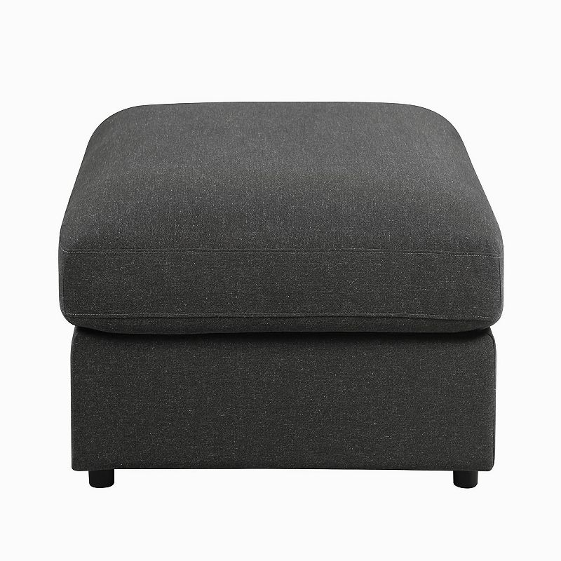 Fabric Upholstered Wooden Ottoman with Loose Cushion Seat and Small Feet， Dark Gray