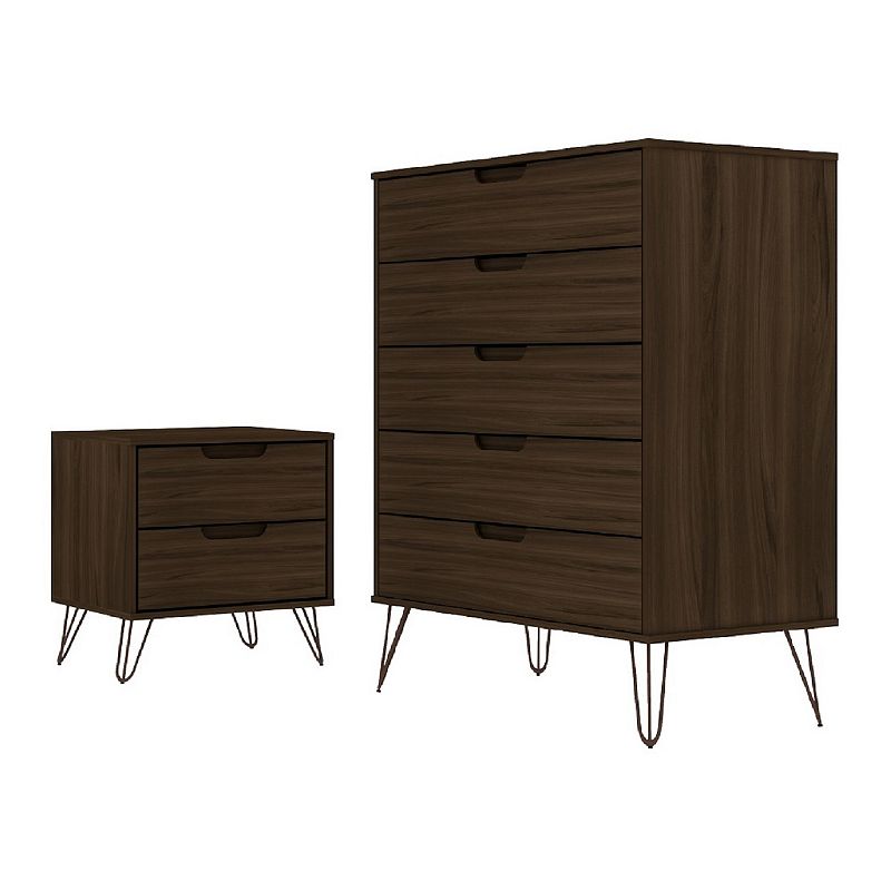 MANHATTAN COMFORT Rockefeller Tall 5-Drawer Dresser and Nightstand 2-piece Set