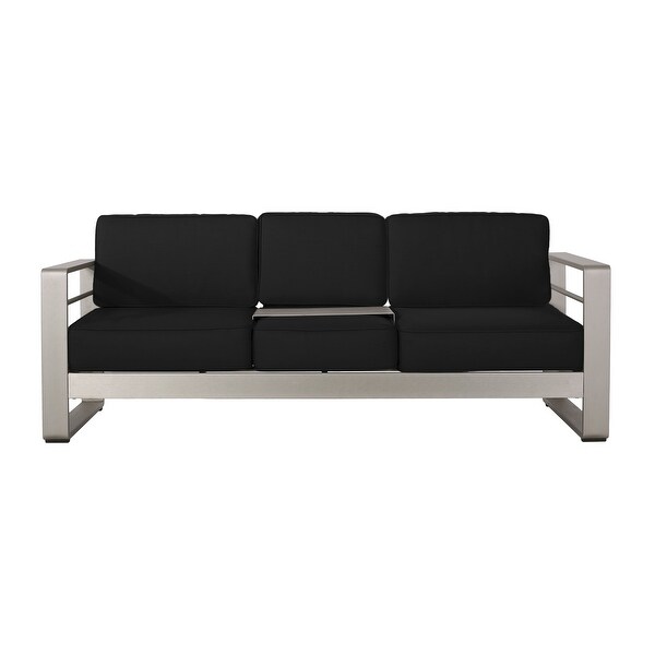 Cape Coral Aluminum and Sunbrella Outdoor 3 Seater Sofa with Cushions by Christopher Knight Home