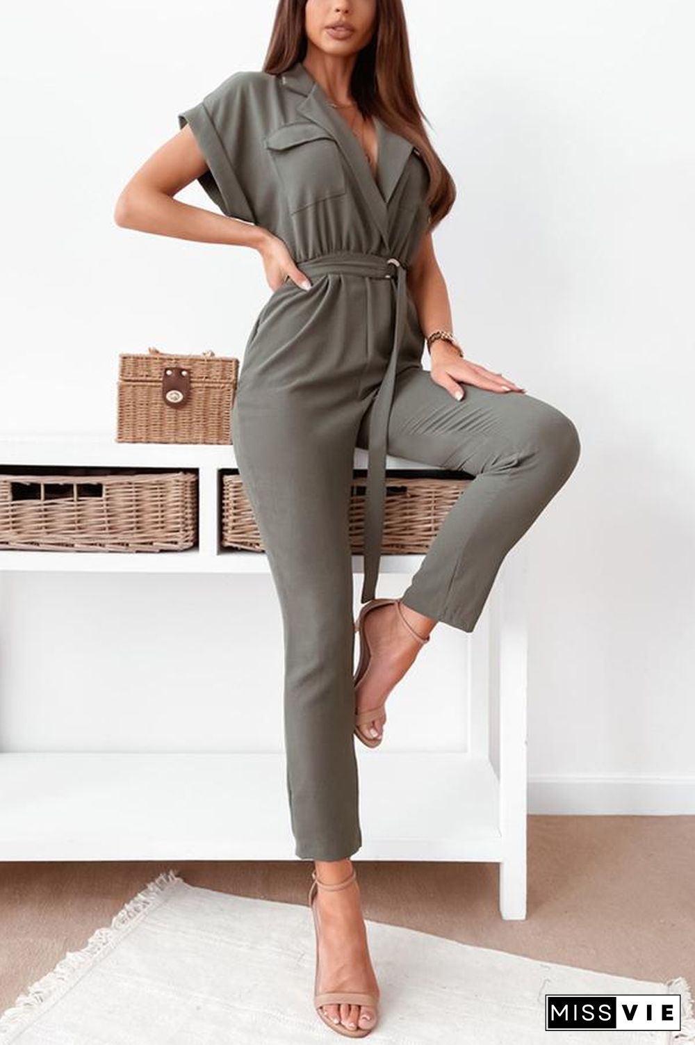 Can'T Be Tamed Pocketed Utility Tie Jumpsuit