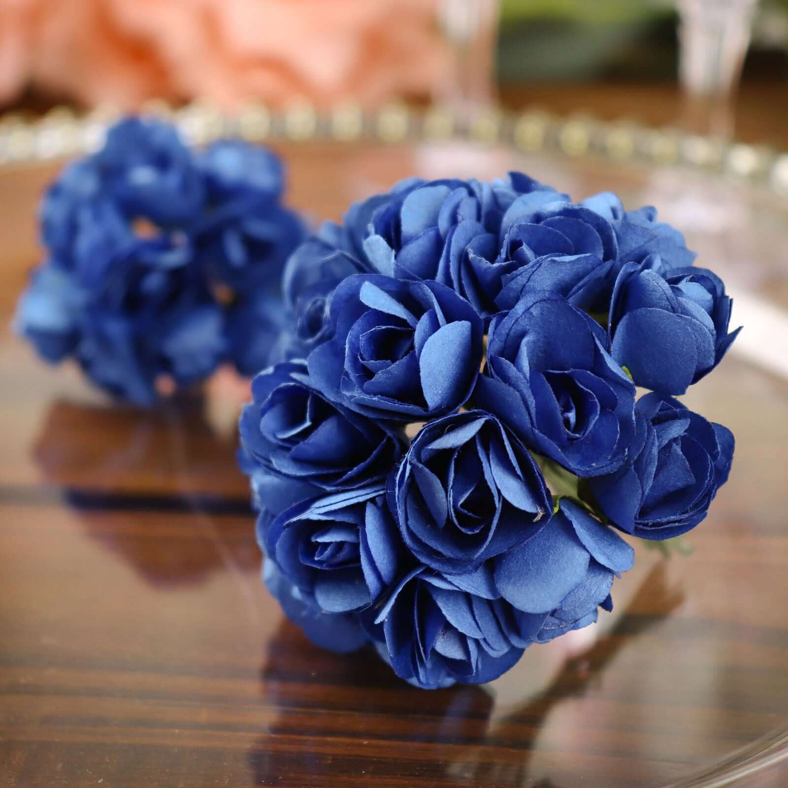 144 Pack Navy Blue Paper Mini Craft Roses, DIY Craft Flowers With Wired Stem