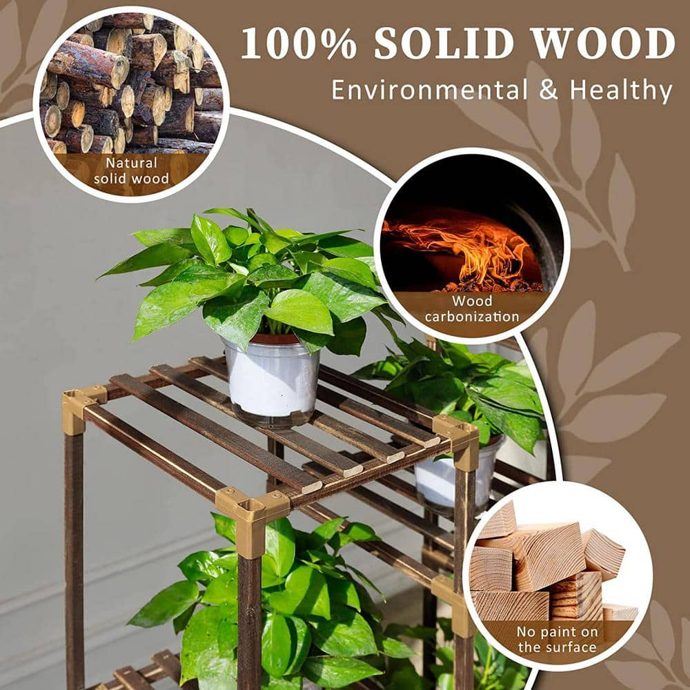 11-Pots Wooden Plant Stand Suitable for Room Corner Balcony Garden Terrace Plant Stand (4-Tiers) B09J2N28SV