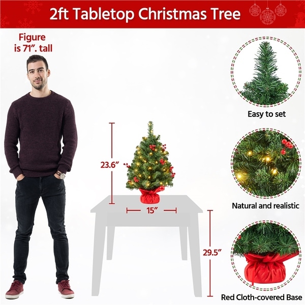 Yaheetech 2FT/3Ft Tabletop Portable Christmas Tree with Red Berries