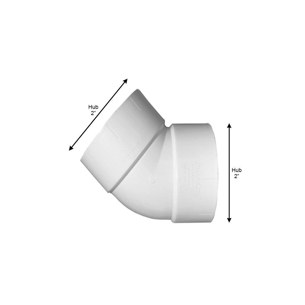 Charlotte Pipe 2 in. PVC DWV 45-Degree Hub x Hub Elbow PVC003211000HD