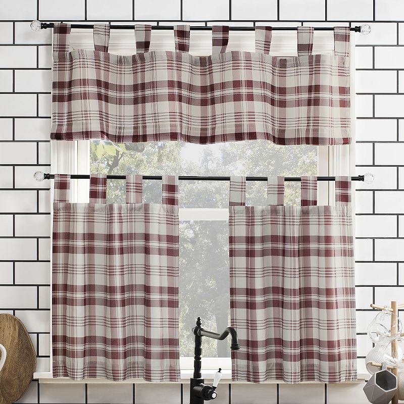 No. 918 Blair Farmhouse Plaid Semi-Sheer Tab Top Kitchen Curtain Valance and Tier Set