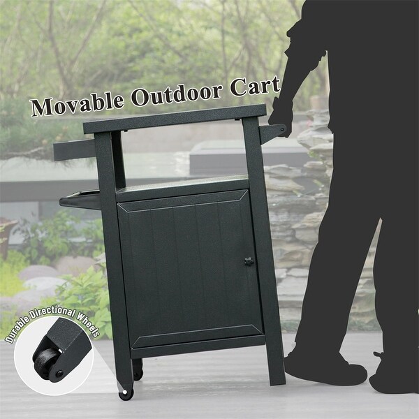 Grill Carts Outdoor w/ Storage and Wheels，Whole Metal Portable Table